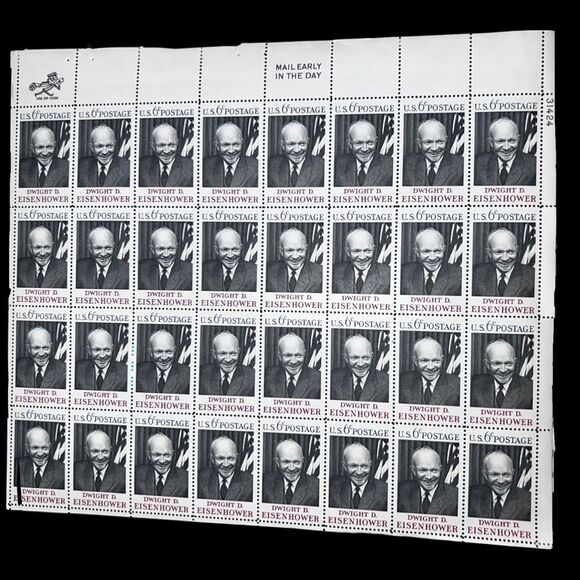 Vintage 1969 Dwight D. Eisenhower Full Sheet of 40 Stamps NMNH Scott 1383 - Picture 3 of 3